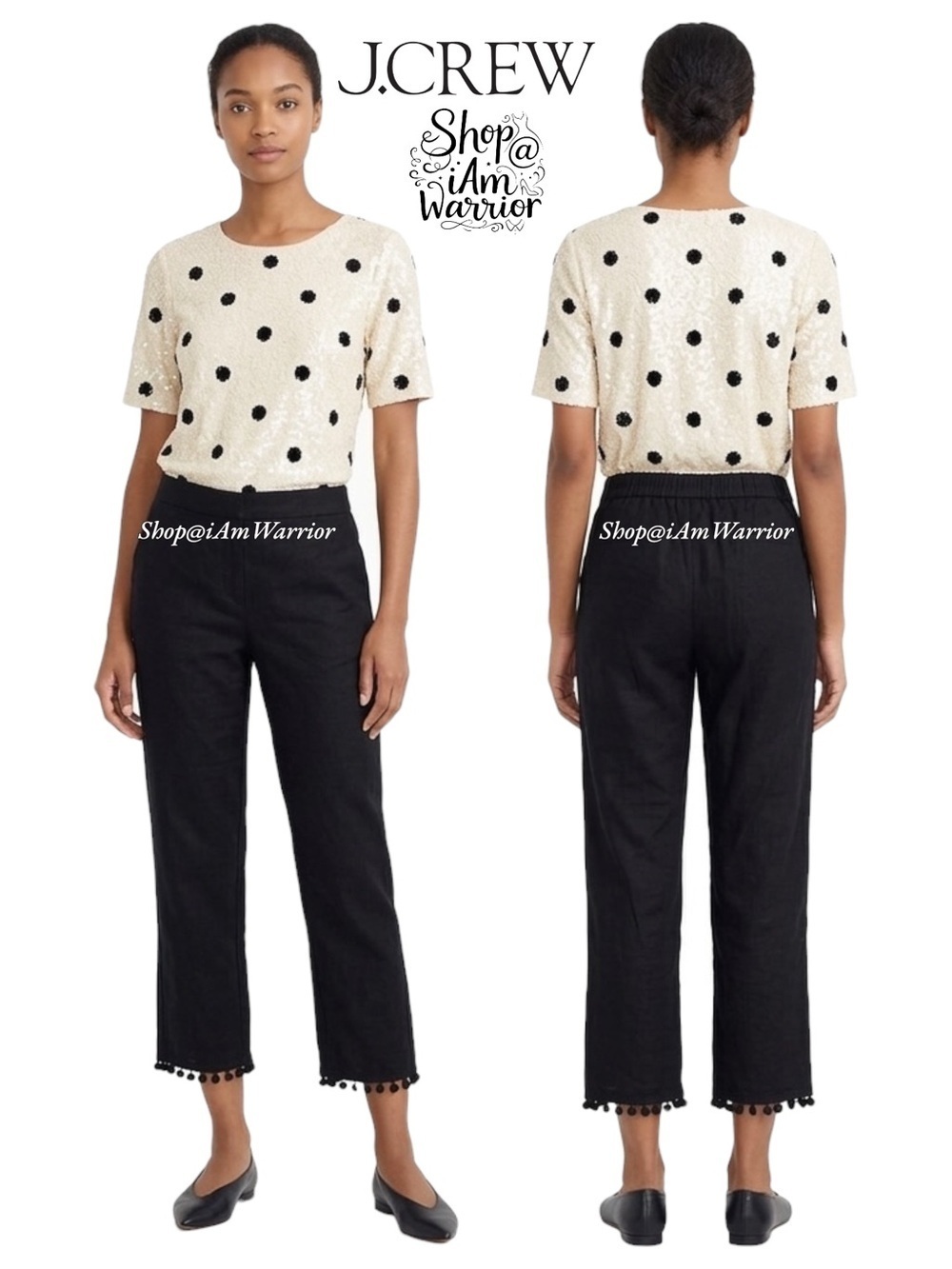 J.Crew Black Linen Cotton Cropped Pants With Pom Pom Hem *shop@iamwarrior